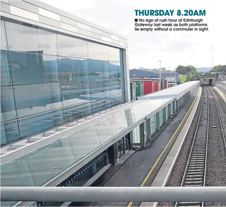  ??  ?? THURSDAY 8.20AM
No sign of rush hour at Edinburgh Gateway last week as both platforms lie empty without a commuter in sight.