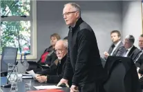  ?? PHOTO: GREGOR RICHARDSON ?? Speaking out . . . Lake Dunstan Guardian Howard Anderson, accompanie­d by guardian Ralph de Clifford (seated), speaks before helping present a petition to the Otago Regional Council.