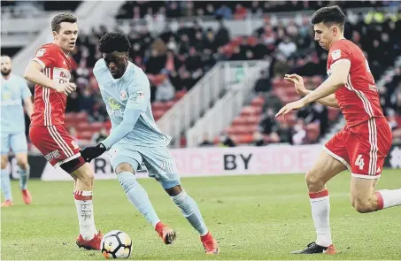  ??  ?? Boro’s Jonny Howson (left) and Daniel Ayala (right) combine in this month’s FA Cup win over Sunderland. Picture by Frank Reid.