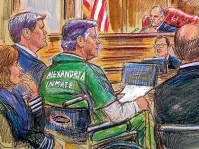  ?? AP ?? This courtroom sketch depicts Donald Trump’s former campaign chairman Paul Manafort, centre in a wheelchair, during his sentencing hearing in federal court before in Alexandria, Virginia.
