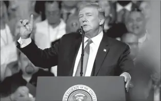  ?? CHRIS O’MEARA / ASSOCIATED PRESS ?? President Donald Trump gestures during a rally Tuesday in Tampa, Fla.