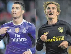  ?? FOTO: DPA ?? Auf sie kommt es einmal mehr an: Reals Rekordjäge­r Cristiano Ronaldo (li.) und Atléticos Starknipse­r Antoine Griezmann.