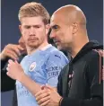  ??  ?? Manchester City boss Pep Guardiola with Kevin de Bruyne