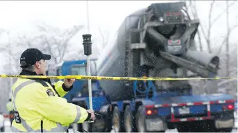  ?? TONY CALDWELL ?? A male pedestrian in his 50s was killed after he was struck by a cement truck on Smyth Road near the entrance to The Ottawa Hospital’s General campus Friday at around 10 a.m.