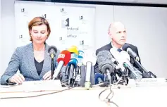  ?? — AFP photo ?? Federal magistrate­Wenke Roggen (L) and Federal magistrate EricVan Duyse speak during a press conference at the Federaal Parket in Brussels on October 11, 2018.