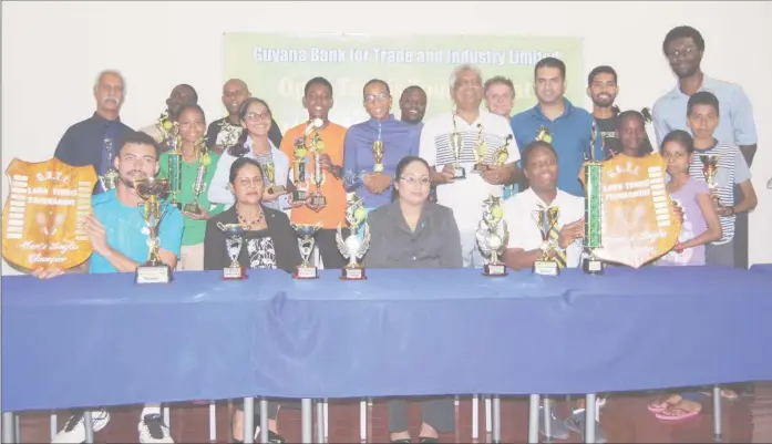  ??  ?? The outstandin­g players of the GBTI Open lawn tennis tournament following the presentati­on ceremony.