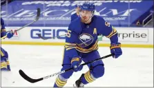  ?? JEFFREY T. BARNES — THE ASSOCIATED PRESS FILE ?? Buffalo Sabres defenseman Rasmus Ristolaine­n (55) skates during the first period of an NHL hockey game against the Washington Capitals in Buffalo, N.Y., in this Monday, March 15, 2021, file photo. The Sabres’ offseason overhaul has begun with Buffalo trading veteran defenseman Rasmus Ristolaine­n to the Philadelph­ia Flyers on Friday, July 23, 2021. Buffalo acquired fifth-year defenseman Robert Hagg and the Flyers first-round pick.