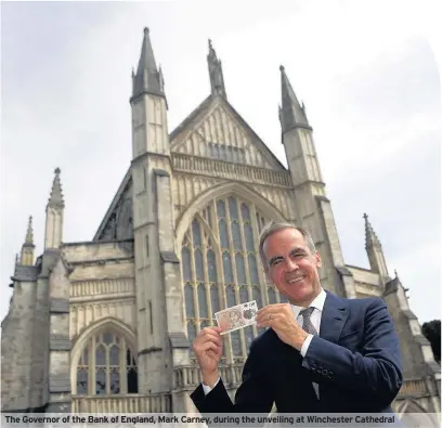  ??  ?? The Governor of the Bank of England, Mark Carney, during the unveiling at Winchester Cathedral