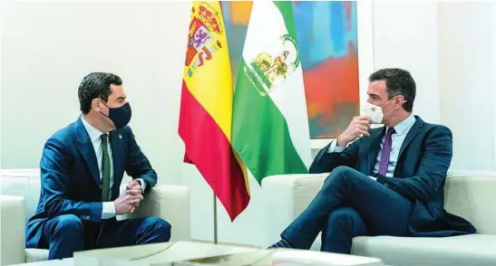  ?? EP ?? Pedro Sánchez recibió ayer en Moncloa al presidente de la Junta de Andalucía