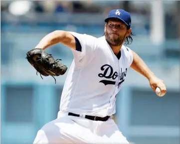  ?? AP PHOTO BY ALEX GALLARDO ?? Los Angeles Dodgers starting pitcher Clayton Kershaw throws to the plate during the first inning of a baseball game against the Atlanta Braves in Los Angeles, Sunday.