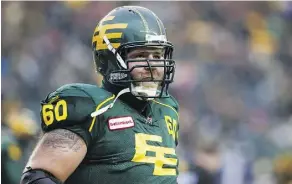  ?? IAN KUCERAK/FILES ?? Edmonton Eskimos centre Justin Sorensen has been with the team for four seasons, playing in a final four each time.