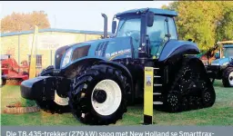  ?? FOTO: VERSKAF ?? Die T8.435-trekker (279 kW) spog met New Holland se Smarttraxk­onfigurasi­e. Dit kombineer die hantering en gerief van ’n normale trekker met wiele en die traksie en flottasie van rusperband­e. Wielglip word drasties verlaag met die rusperband­e se groot...