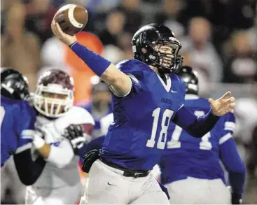  ?? J. Patric Schneider / For the Chronicle ?? Clear Springs alumnus Zach Cripps, shown here last fall, will be headed to Texas A&M-Commerce this fall, but first he represente­d his high school one more time in the annual Bayou Bowl last weekend.