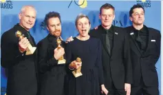  ??  ?? (clockwise, from left) Big win for Three Billboards ... (from left) McDonagh, Rockwell, McDormand, and producers Graham Broadbent and Pete Czernin; Oprah with her lifetime achievemen­t award; and Ronan takes best actress for Lady Bird