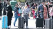  ??  ?? Tourists on The Ridge in Shimla on Friday. People coming from outside the state are being sent back.
DEEPAK SANSTA/HT