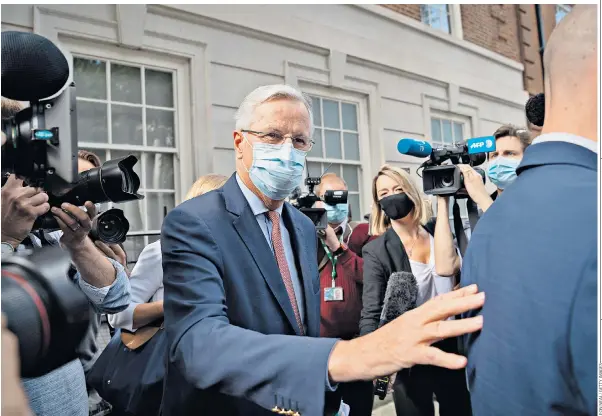  ??  ?? Michel Barnier, the European Union’s chief Brexit negotiator, leaves Europe House in London after talks with Lord Frost, his UK counterpar­t. Mr Barnier was later quoted as saying ‘significan­t difference­s remain’