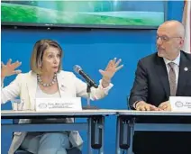  ?? AMY BETH BENNETT/SENTINEL FILE ?? U.S. Rep. Ted Deutch, D-Boca Raton, looks on as then-House Minority Leader Nancy Pelosi speaks in October during a gun violence round table at Coral Springs City Hall.