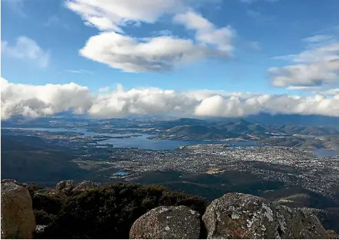  ?? JOSIE STEENHART ?? One of the fabulous views over Hobart from the top of Mt Wellington.