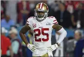  ?? JOSE CARLOS FAJARDO — BAY AREA NEWS GROUP ?? The San Francisco 49ers’ Richard Sherman (25) looks up at the scoreboard during the final two minutes of the fourth quarter of Super Bowl 54at Hard Rock Stadium in Miami Gardens, Fla.