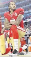  ?? AP/FILE ?? 49ers quarterbac­k Colin Kaepernick began his kneeling protests for human rights during the national anthems before NFL games.