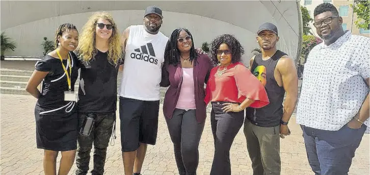  ??  ?? Following a site visit at Emancipati­on Park in St Andrew, the team pulling together the event shared a moment. From left: Maureen Smith of the Jamaica Tourist Board; sound engineer Shane Fitz Gibbon; Jonathan Coleman event producer; Shauna Kaye Brown of Ministry of Gender, Culture, Entertainm­ent and Sport; Lorna Robinson of the tourist board; Ona Okonkwo event director; and Gregory Simms of the Jamaica Cultural Developmen­t Commission.