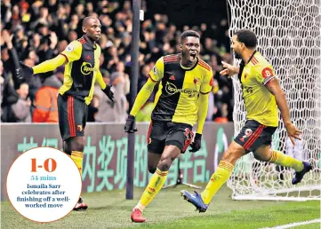  ??  ?? 1-0 54 mins
Ismaila Sarr celebrates after finishing off a wellworked move