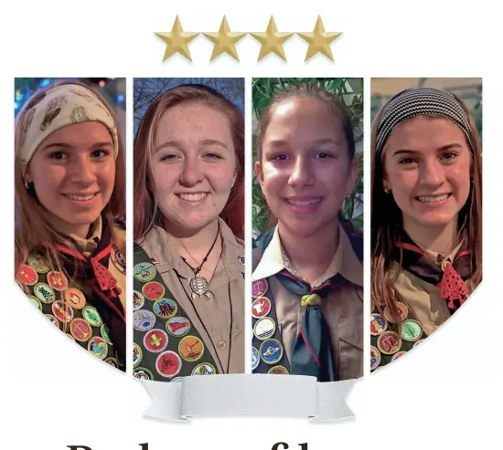  ?? PRESS HANDOUT ?? Southeast Wisconsin teens are among the nation’s first female Eagle Scouts. They are (left to right) Cassie Scheidt, 17; Jaisyn Daher, 18; Annastasia Wischki, 14; Annie Scheidt, 15.