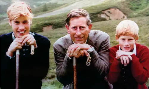  ??  ?? All smiles: The Prince of Wales with his sons William and Harry in a picture taken on the moors at Balmoral in 1996