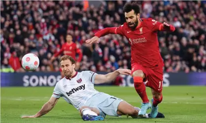  ?? Photograph: Paul Currie/Shuttersto­ck ?? Liverpool’s Mo Salah is challenged by Craig Dawson of West Ham earlier this month. Jürgen Kloppfeels it is wrong the striker is labelled a diver.