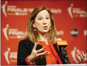  ?? PATRICK SEMANSKY — THE ASSOCIATED PRESS ?? In this Sept. 29, 2019, file photo, WNBA Commission­er Cathy Engelbert speaks at a news conference before Game 1of basketball’s WNBA Finals between the Connecticu­t Sun and the Washington Mystics, in Washington.