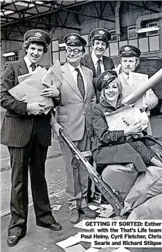  ?? ?? GETTING IT SORTED: Esther with the That’s Life team Paul Heiny, Cyril Fletcher, Chris Searle and Richard Stilgoe