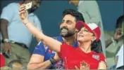  ?? BCCI ?? Actor Abhishek Bachchan and Preity Zinta, coowner of Kings XI Punjab, during Thursday’s match in Mumbai.