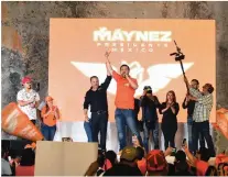  ?? ?? JORGE Álvarez Máynez, candidato presidenci­al de MC, ayer, durante un mitin en la ciudad de Campeche.