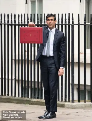  ??  ?? Rishi Sunak outside No.11 Downing Street yesterday