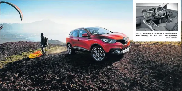  ?? Picture: SUPPLIED Picture: SUPPLIED ?? FULL PACKAGE: The Renault Kadjar is a stylish‚ well-packaged and thrifty SUV NIFTY: The interior of the Kadjar, a 2016 Car of the Year finalist, is neat and well-appointed