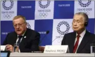  ?? KOJI SASAHARA - THE ASSOCIATED PRESS ?? Head of the IOC inspection team John Coates, left, speaks as Tokyo 2020 President Yoshiro Mori listens during a press conference in Tokyo, Wednesday, Dec. 5, 2018.