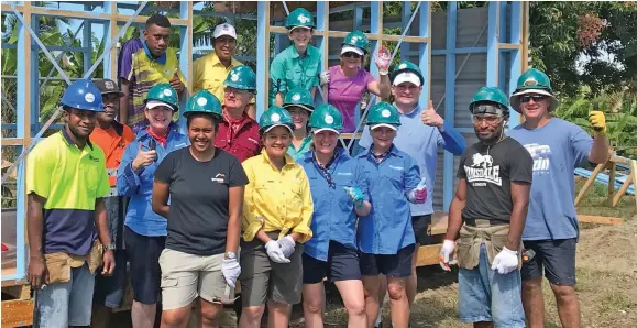  ?? Photo: Charles Chambers ?? Morgans Financial staff, Habitat for Humanity Fiji volunteers and villagers with Jiuta Vuda (second from left) in front of the home at Tavakubu in Lautoka on October 30, 2019.