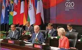  ?? (AFP) ?? (L to R) Indonesia President Joko Widodo, US President Joe Biden and European Commission President Ursula von der Leyen at the G20 Summit in Nusa Dua on the Indonesian resort island of Bali on Tuesday