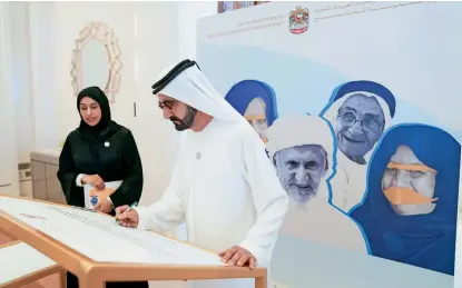  ??  ?? Sheikh Mohammed bin Rashid Al Maktoum signs the National Policy for Senior Emiratis.