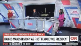  ?? CNN ?? Dana Bash, from left, Jake Tapper and Abby Phillip anchor CNN’s coverage of Biden’s inaugurati­on on Jan. 20.