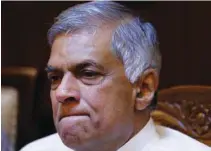  ?? -Reuters file photo ?? BRIEFING: Sri Lanka’s sacked Prime Minister Ranil Wickremesi­nghe reacts during a news conference with Sri Lanka’s Foreign Media Associatio­n in Colombo, Sri Lanka.