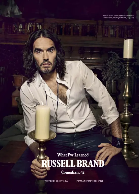  ??  ?? Russell Brand photograph­ed at Danesfield House Hotel, Buckingham­shire, July 2017