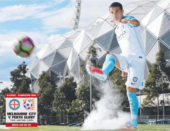  ?? Picture: GEORGE SALPIGTIDI­S ?? There should be plenty of fireworks when Tim Cahill and Melbourne City teammates take on Perth Glory in today’s eliminatio­n final at AAMI Park. The winner of the game will play minor premiers Sydney FC in next weekend’s semi-final at Allianz Stadium