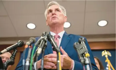  ?? JACQUELYN MARTIN/AP ?? Kevin McCarthy lacks the legislativ­e skills of outgoing House Speaker Nancy Pelosi, writes Carl P. Leubsdorf.