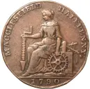  ??  ?? Could this be an industriou­s Britannia on this 1790 Halfpenny token?