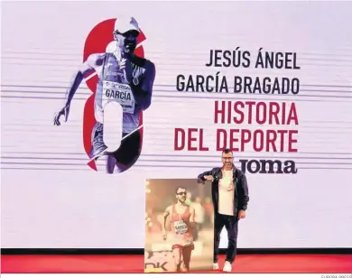  ?? EUROPA PRESS ?? Jesús Ángel García Bragado, en el homenaje que le tributaron ayer tras finalizar su trayectori­a deportiva.