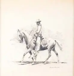  ??  ?? Edward Borein (1872-1945), California Rider, Indian ink on paper, drawn with quill pen, 8 x 8” Estimate: $10/12,000