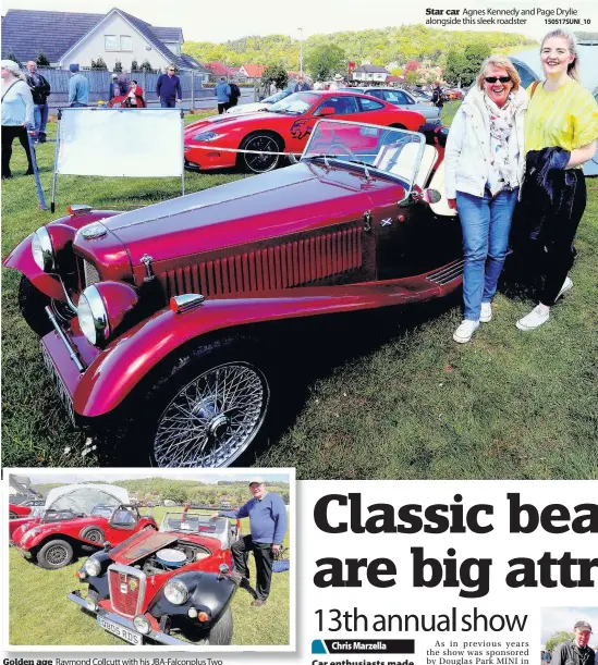  ?? 150517SUNI_14 150517SUNI_10 150517SUNI_01A ?? Golden age Raymond Collcutt with his JBA-Falconplus Two Star car Agnes Kennedy and Page Drylie alongside this sleek roadster Hammer action Fallin, tries his luck Enthusiast Fraser Miller astride a classic motorbike and sidecar