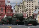  ?? Photograph: Evgenia Novozhenin­a/Reuters ?? Interconti­nental ballistic missiles in Moscow during a parade for Russia’s Victory Day, 9 May 2022.