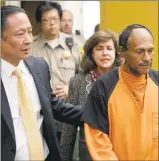  ?? THE ASSOCIATED PRESS ?? Jose Ines Garcia Zarate, right, is led into the courtroom by San Francisco Public Defender Jeff Adachi, left, and assistant district attorney Diana Garcia, center, for his arraignmen­t at the Hall of Justice in San Francisco on July 7, 2015.